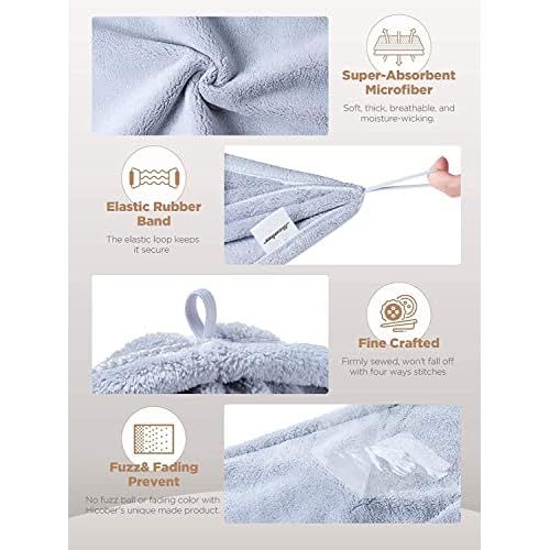 Hicober Microfiber Hair Towel,Turbans for Drying Wet Hair, Anti Frizz Hair Wrap Towels for Curly Hair Women (Blue,Grey,Pink) , 3 packs