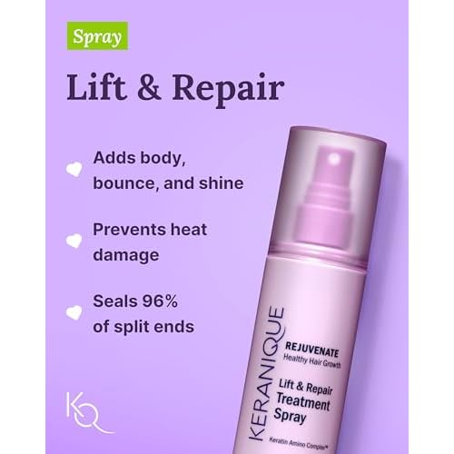 Keranique Damage Control Set for Thinning Hair - Shampoo & Conditioner for Damaged Hair, Follicle Booster Serum, Lift & Repair Spray - Keratin Enriched Repair Products for Dry, Thin Hair - Travel Size