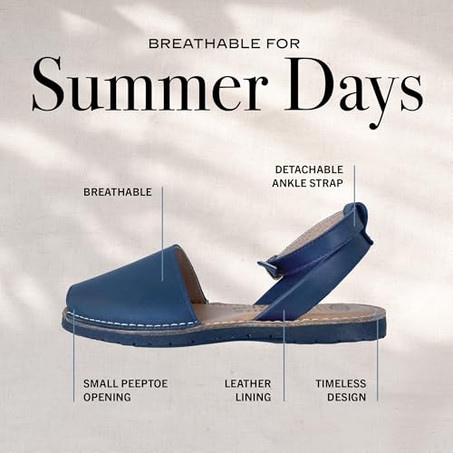 The Spanish Sandal co Classic Ankle Strap Sandals for Women, Dressy, Soft Leather, Removable Ankle Strap Flats for Women, Casual Flat Sandals