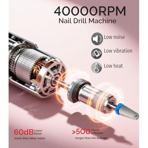 ?Lumcrissy 40000RPM Professional Electric Nail File Kit - Rechargeable Cordless Nail Drill for Acrylics Gel Nails, Portable Efile Machine with 6 Bits for Home Salon Manicure Pedicure Care (White)??