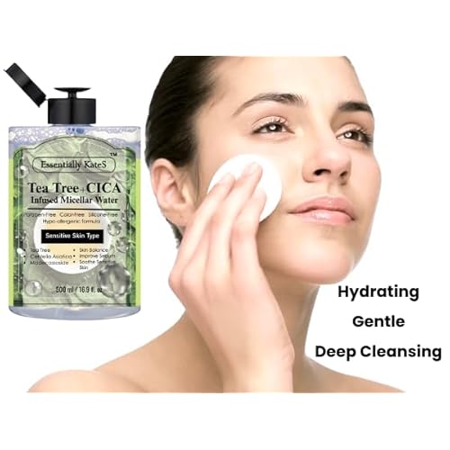 Essentially KateS Makeup Remover Micellar Cleansing Water 16.9 Fl Oz with Hyaluronic Acid & Tea Tree, Hydrating and Suitable for Sensitive Skin - Eyes+Face+Lips - Korean Skin Care