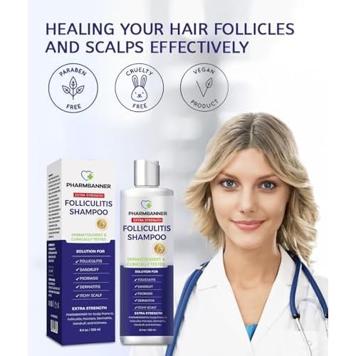 Anti-Fungal Shampoo for Folliculitis, Seborrheic Dermatitis, Scalp Psoriasis - Relieves Itchy & Dry Scalp