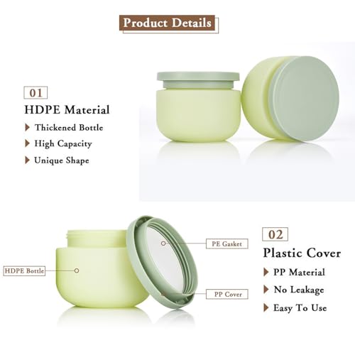 Qeuly 8.8 Oz Plastic Jars With Lids£¬2 Pcs Cosmetic Containers With Lids, Leak Proof Cosmetic Jars, Body Butter Containers for Cream, Bath Salt, Sugar Scrub, Gel, Slime, Rhinestone Storage