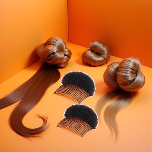 2pcs Brown Women Soft Sponge Foam Hair,Clip Hair Comb Braid Tool Styling Accessories,Base Inserts Bump Up Hair Pads Styling Stick Bun Maker Braid Tool Barrettes