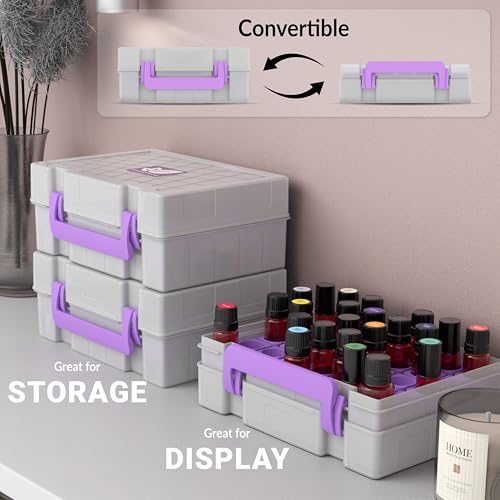 Essential Oil Organizer for 35 Bottles, Hard Shell Storage Case with Shelf Display Lid & Travel Handle, Fits 5ml/10ml/15ml, Roller Bottles, Compatible with Top Brands, Lavender