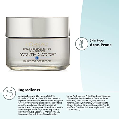 L'Oreal Paris Youth Code Dark Spot Corrector Facial Day Cream SPF 30, 1.7 Ounce