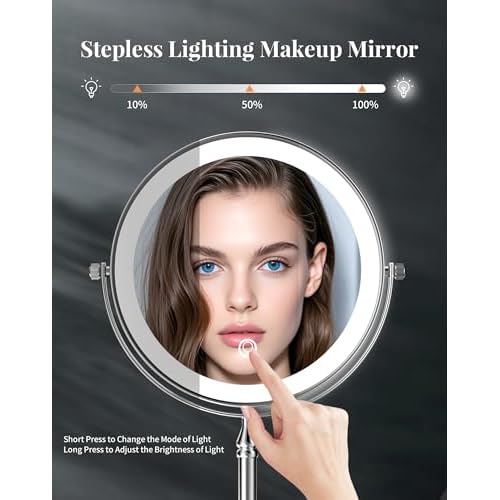 DOWRY 4000 mAh Rechargeable Lighted Makeup Mirror 20x Magnification Vanity Mirror Tabletop Two-Sided Swivel Gifts Women Chrome