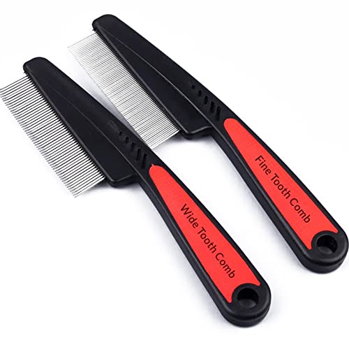 2 Pieces Stainless Steel Fine & Wide Tooth Comb, High Strength Teeth Hair Combs, Professional Dandruff Combs Grooming Tool (two different style)