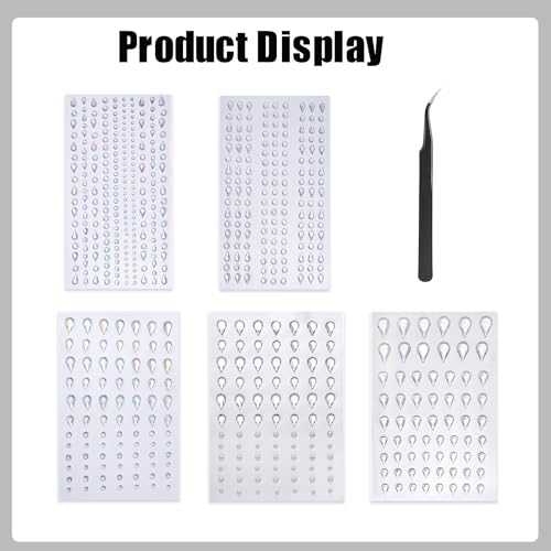 Face Gems Self-Adhesive Water Drop Rhinestone Jewels Stickers for Makeup, Teardrop Stick-on Pearls Hair Gems for Women Festival, Hair, Eye, Nail, Body Decorations Accessory