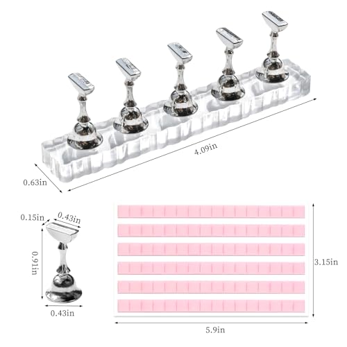 BQAN 2 Set Nail Holder for Painting Nails, Transparent Acrylic Nail Stand for Press on / Fake Nail Tips Training / Nails Display with 96 Pcs Reusable Adhesive Putty (Clear)