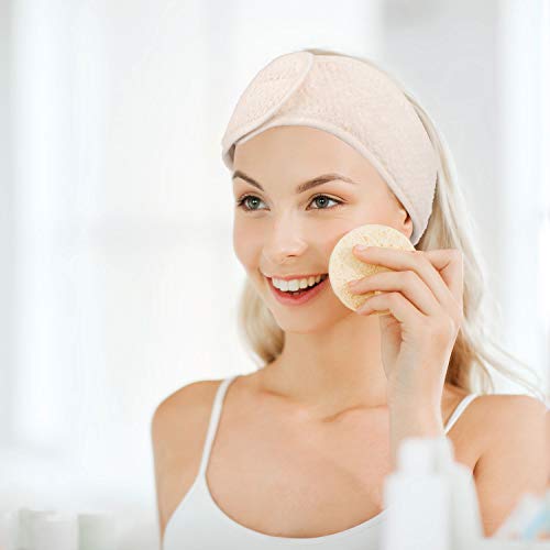 Whaline 4 Pack Spa Facial Headband Makeup Hair Wrap Adjustable Hair Band Soft Towel Head Band for Face Washing, Shower Sports Yoga (Pea Green, Pink, Beige, Light Gray)