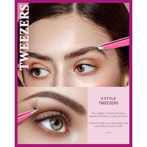TsMADDTs 6 PCS Eyebrow Tweezers Set, Tweezers for Women Facial Hair with Curved Scissor and Eyebrow Brush for Ingrown Hair