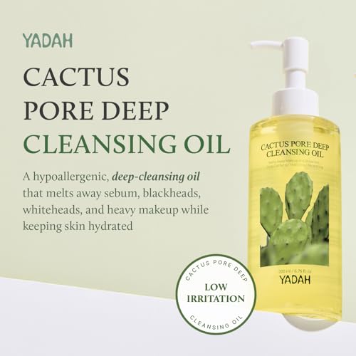 YADAH Cactus Pore Deep Cleansing Oil (6.76 Fl Oz) ? Lightweight Daily Facial Cleanser & Daily Makeup Remover with Cactus Seed Oil for Pore Purifying & Balanced Skin, Double Cleansing Korean Skincare