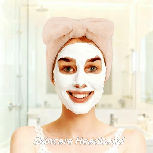 7 Pcs Spa Set, Facial Headband and Wristband Set, Skincare Accessories, College Style Girl Idea Gifts, Hair Accessories for Women and Girls (Khaki)
