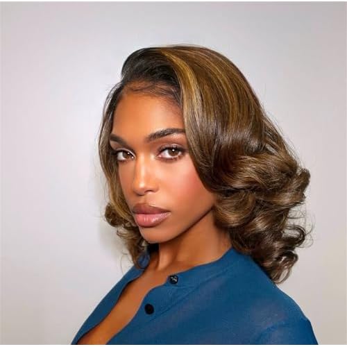 Glueless Wig Pre Plucked Pre Cut 4/27 Lace Front Wigs Human Hair Wear And Go Ombre Curly Bob Wig 200% Density 6x5 HD Lace Wigs Loose Body 100% Remy Human Hair Wigs 18 Inch