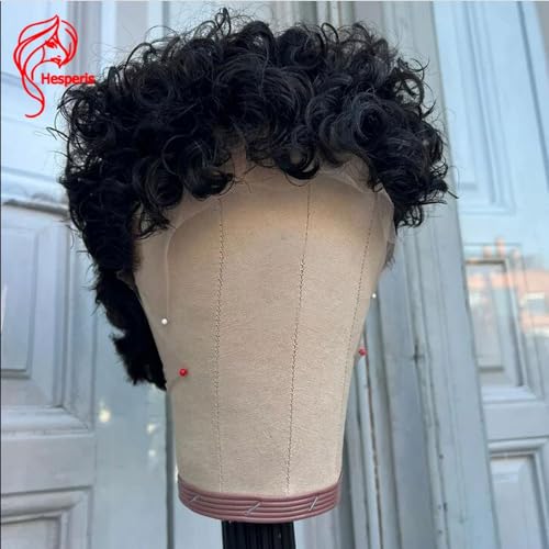 Hesperis Short Pixie Cut Full Lace Wig for Men Curly Men Wigs Human Hair Pre Plucked Pixie Human Hair Wigs Brazilian Remy Hair