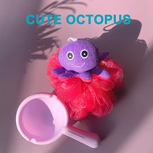 Loofah Exfoliating Shower Stuffed Sponge Pouf Mesh Brush with Animal Design - Bath Spa Puff Scrubber Ball - Body Poof for Man and Woman - Rich Foams Bubble£¨4.7" Each£© Pack of 4