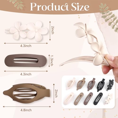 10 Pcs Flat Hair Claw Clips for Women, 3 Styles Non-Slip French Matte Claw Clips for Long Thin Thick Curly Hair, Large Strong Hold Claw Clips for Thick Hair