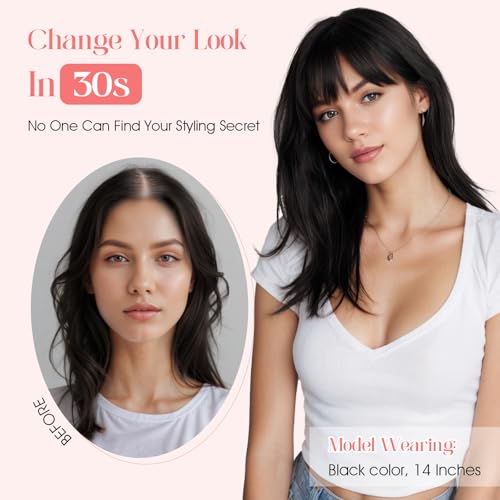 Hairro Mono Hair Toppers with Bangs, 3.4" x 3.4" Mono Base 100% Real Human Hairpieces for Women, 150% Density Clips In Topper for Greyish Thinning Hair, 6 Inch Dark Brown