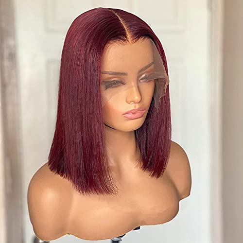 QUINLUX HD Transparent Lace Short Bob Human Hair Wigs Pre Plucked 13X6 Lace Front Wig 150% Density Brazilian Remy Bob Cut Human Hair wig for Woman #99j Color 12 inch