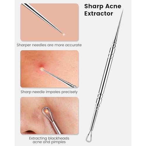 Pimple Popper Tool Kit - Boxoyx 6 Pcs Pore Prep Blackhead Remover Comedone Extractor Kit with Box for Quick and Easy Removal of Pimples, Blackheads, Zit Removing, Forehead,Facial and Nose (Silver)