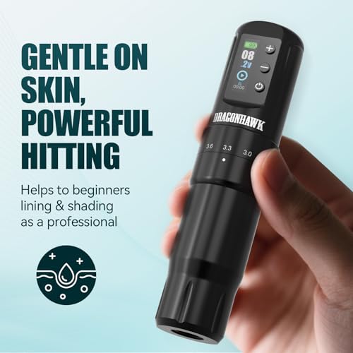 Dragonhawk Beginner Tattoo Kit Atom2 Pro Cordless Tattoo Gun Machine Pen Complete Tattoo Kit 7 Strokes 2.4-4.2mm