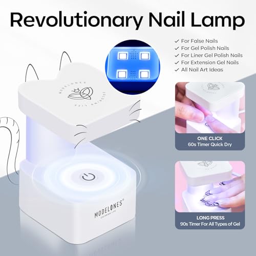 modelones Gel Nail Kit Short Coffin, Upgrade 510Pcs Fake Nails 15Sizes, 9-in-One Glue Prep Dehydrator & Mini U V Light Clipper, Pre-shaped Half Matte Press on Short Coffin Tips for DIY Salon