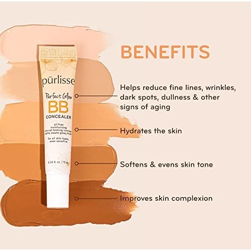 p?rlisse Perfect Glow BB Cream Concealer - Hydrating Under Eye Concealer with Jasmine and Goji & Hawthorn Berry - Oil Free Makeup for Dark Circles, Redness & Fine Lines - Light (0.34 oz)