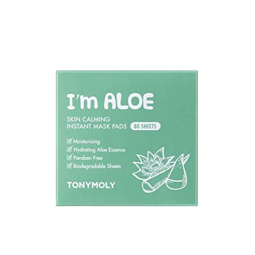 TONYMOLY I¡¯m Aloe Skin Calming Mask Pads 80 Biodegradable Sheets for Sensitive, Dry Skin Hydrating, Moisturizing, Soothing Korean Skincare