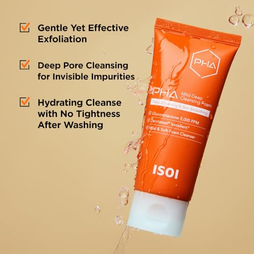 ISOI PHA Mild Deep Cleansing Foam, Gentle Daily Exfoliating Face Cleanser with Hydrating PHA Formula, Deep Cleansing for Sensitive Skin, Korean Skin Care (3.38 fl.oz, 100ml)
