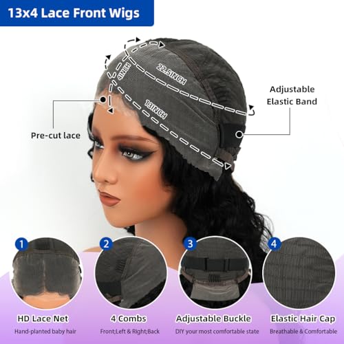 13x4 Deep Curly Glueless Wigs Human Hair Deep Wave Lace Frontal Wet and Wavy Wig 24 Inches 180 Density Water Wave Lace Front Wigs Human Hair Pre Plucked with Baby Hair Natural Black 1B