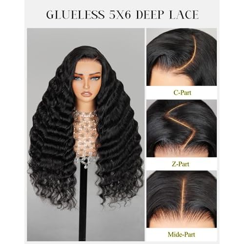 Arabella 6X5 Wear and Go Glueless Wigs Human Hair Pre plucked Pre Cut + High Density 220% Salon-Quality Loose Deep Wave Closure Wigs Human Hair Pre Plucked Pre Bleached Pre Cut Glueless Wig£¨22Inch£©