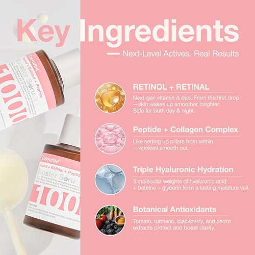 Retinol + Retinal + Peptide Booster Serum ? 1,000ppm Retinol, 100 ppm Retinal, Anti-Aging Face Serum with Peptides, Hyaluronic Acid, Niacinamide & Collagen, Fragrance-Free, 30ml (1.01 fl oz)