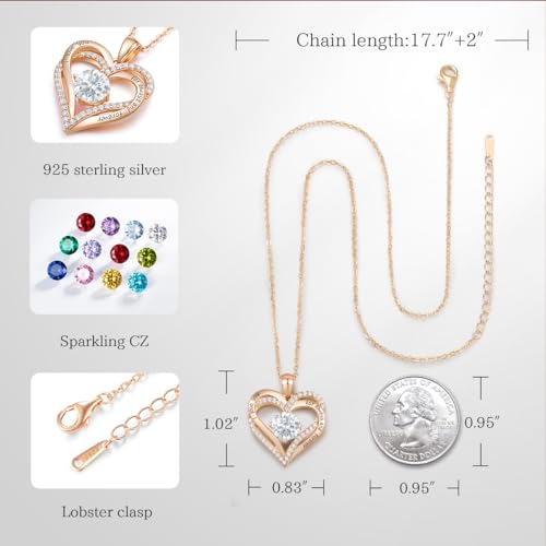 CDE Forever Love Heart Necklaces for Women, Wedding Anniversary, Birthday Mothers Day Gifts for Mom, Mother, Wife, Girlfriend, S925 Silver Jewelry with Birthstone Pendant