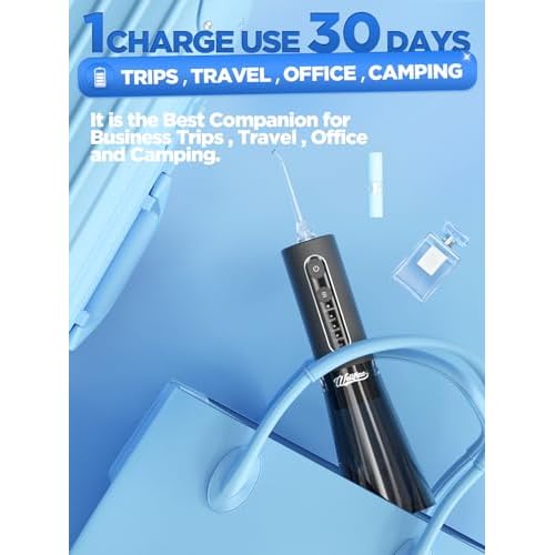 Water Dental Flosser Teeth Pick: WELLFINE Portable Cordless 4 Modes Flossers Pic 300ML Rechargeable Floss Pik Powerful IPX7 Waterproof Oral Irrigator for Cleaning Gum Care Braces for Home Travel