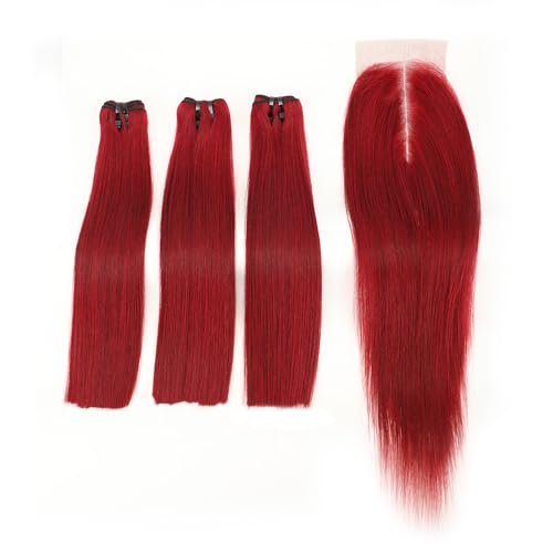 99j Bone Straight Vietnam Virgin Human Hair 3 Bundles with Kim K 2 * 6 Closure, Best Raw Hair 15A Hair Extension Burgundy, 100% Unprocessed Premium Raw Hair for Black Women (12''12''12'' + 10'')