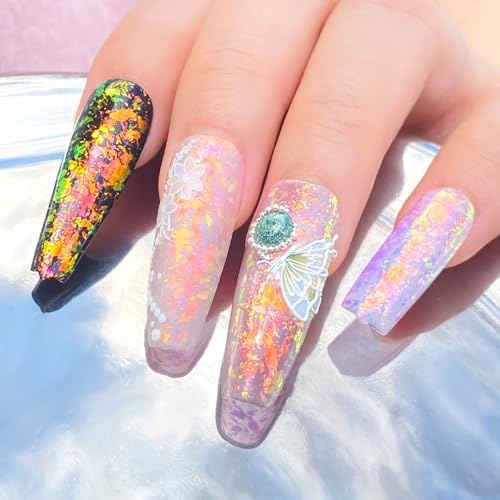 Unicorn Chameleon Flake, Aurora Unichrome Mermaid Iridescent Nail Foil Confetti Opal Nail Art Glitter Sequins Decoration for Home DIY Nail Salon Manicure - Twilight Grove