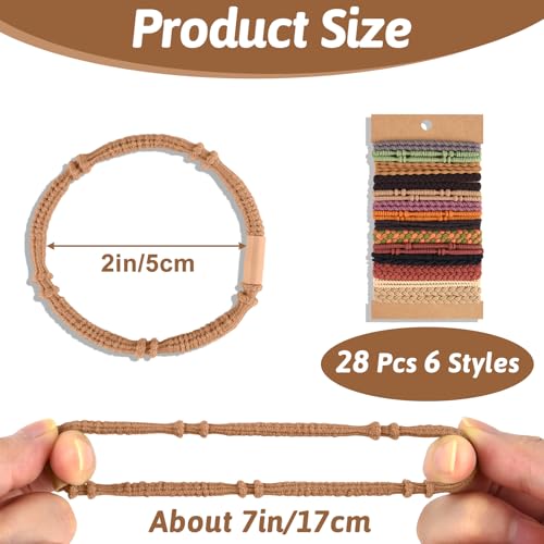 NEBURORA 28 Pcs Boho Hair Ties Braided Elastic Bracelets Hair Ties Ponytail Holders for Women and Girls with Thick or Thin Hair 6 Styles Multicolor