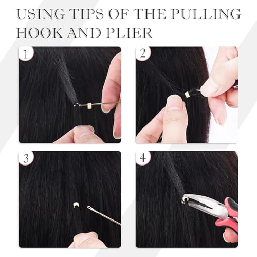 Microlinks Hair Extensions Kit,Beads Hair Extensions Threader Pulling Hook Pliers,Micro Link Tools Hair Feathers Extensions Kit for Hair Style
