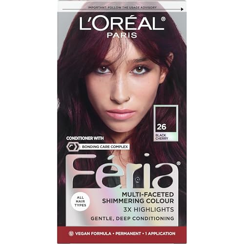 L¡¯Oreal Paris Feria Multi-Faceted Shimmering Permanent Hair Color, High Intensity Hair Dye for 3X Highlights, 26 Black Cherry (Deepest Magenta), 1 Hair Dye Kit