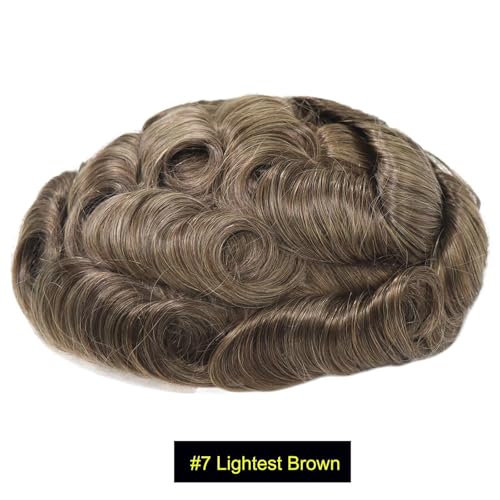 blazingfire French Lace Front Hair Toupee for Men with 0.08mm Single Knot Thin PU Skin Mens Human Hair Pieces Replacement System 8x10 Inches Lightest Brown Color 7
