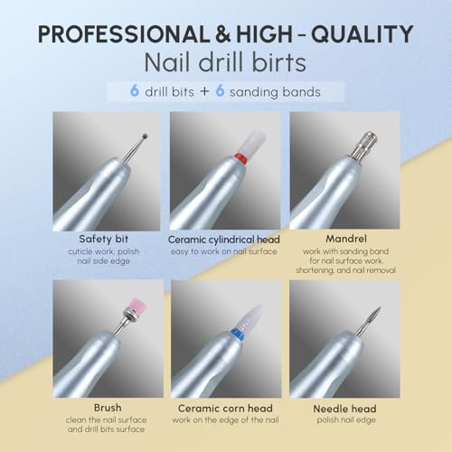 Aokitec Portable Nail Drill Professional - 35000RPM Electric Rechargeable Nail Drill Machine with Drill Bits Sanding Bands E File Kit for Acrylic/Gel Nails Removal Manicure Pedicure Kit, Blue