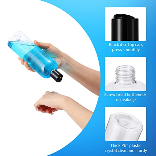 Nuenen 24 Pieces Plastic Empty Bottles Clear Squeeze Travel Containers with Black Disc Cap Refillable Shampoo Travel Bottles for Toiletries Lotion Container for Body Soap Cream(16 oz)