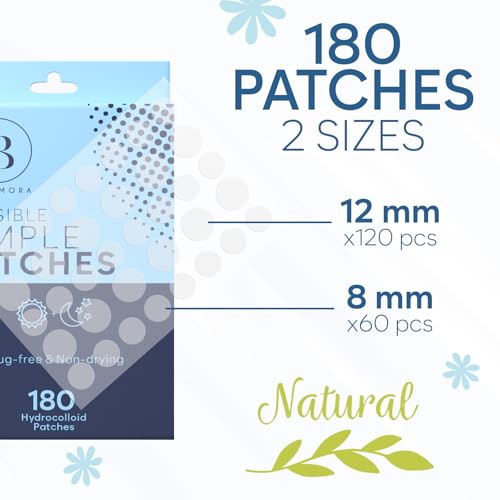 Invisible Pimple Patches for Face (180 Count), Zit Patches for Blemishes, Hydrocolloid Bandages, Zit Stickers for Face - S/L Sizes