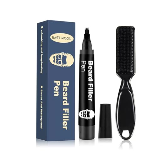 Beard Pencil Filler for Men - Water Proof Sweat Proof Long Lasting Beard Pen(With beard brush), Natural Finish for Beard,Ideal Gifts for Father Husband Boyfriends(Black)