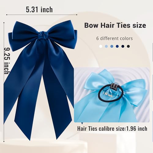 6Pcs Bow Hair Ties Non-Damage Ponytail Holders Hair Bows Ribbon for Women Fashion Bows Accessories for Girls Elastic Hair Bands(White/Blue/Black)