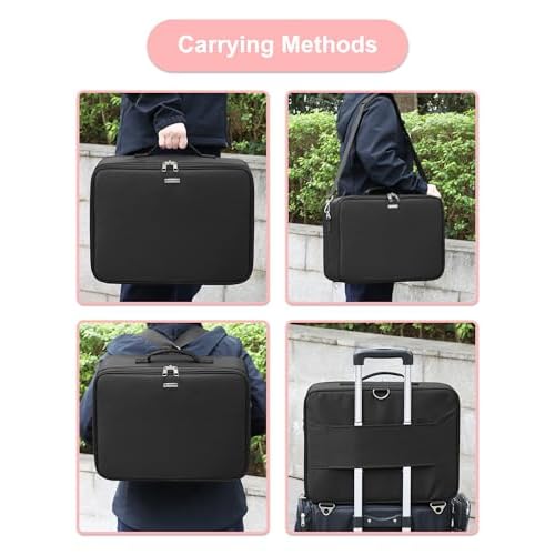 Relavel Extra Large Makeup Case Professional Cosmetic Storage Organizer Box Brush Holder with 4 Clear Set Bags & Lipstick Plate for Makeup Artists with Shoulder Strap & Adjustable Dividers