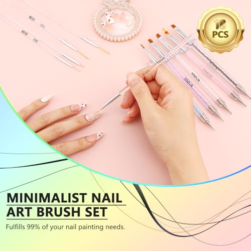 Nail Art Brushes and Dotting Tools, 10pcs Nail Art Design Tool Set, Nail Brushes for Nail Art, French Tip Brush, Liner Brush, Gel Polish & Builder Brush, Manicure Tools for Salon Use & Home DIY