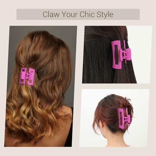 Shinowa Hair Claw Clips, 3 Pieces Leopard Print Claw Clip, Strong Hold Hair Jaw Clips for Thick Hair, Hair Accessories for Women Girls, Rose Red