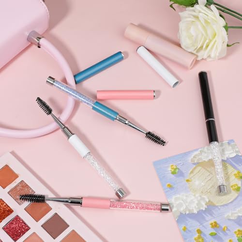 Spoolies Mascara Wands with Cap, 4 Pcs Portable Eye Lash Brush Wands Reusable Travel Eye Brow Brush Applicator Comb Makeup Tools for Eyelash Extensions Supplies, Make up Accessories for Women